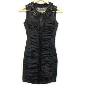 Vintage Jessica McClintock Lace Ruched Wiggle Dress Size‎ 4 Black Collared Goth